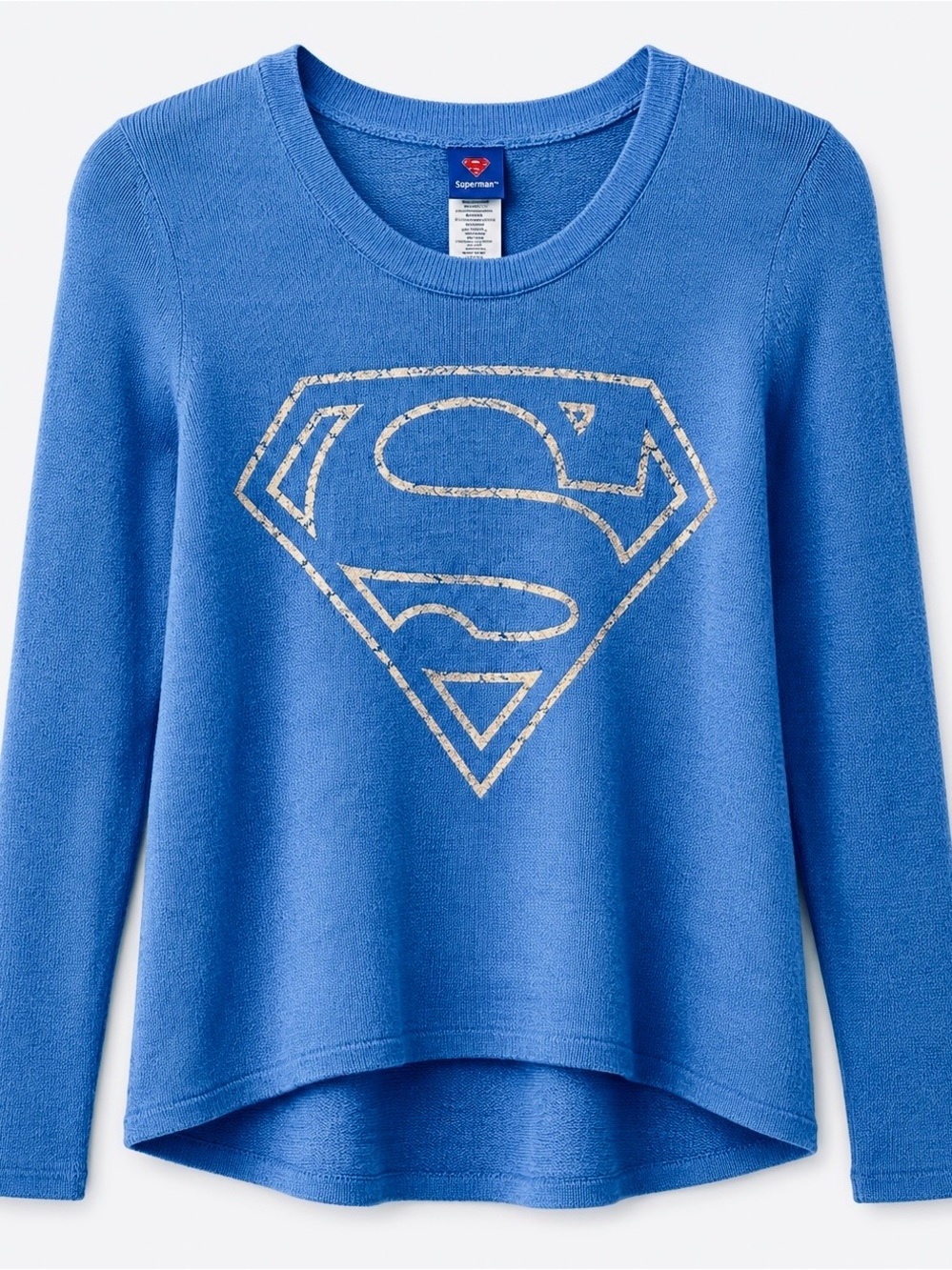 DC Comics Woman’s/Junior Blue Crewneck Sweater with Metallic Superman Logo 🩵💙🩵